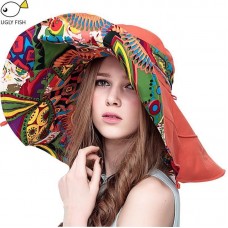 Sun Hats Sun Hats For Mujer Summer Large Beach Hat Flower Printed Wide Brim  eb-49758339